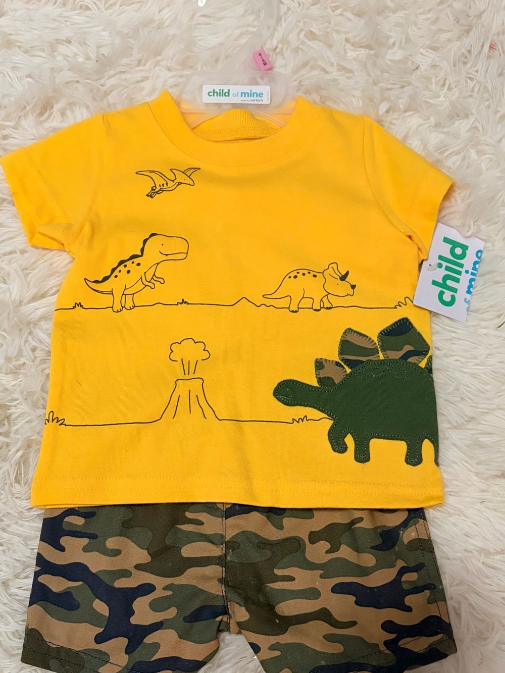 child of mine Yellow Dino Graphic Short Sleeve Tee